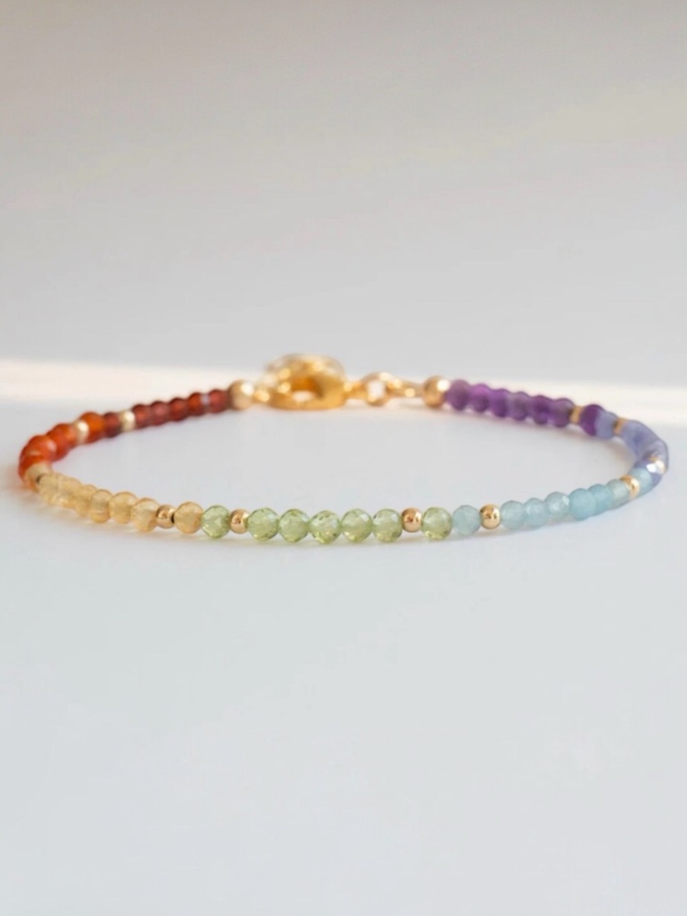 Multicolour Seven Chakras Beaded 18k Gold Bracelet. New.
